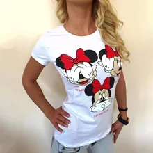 Three Mickey Mouse Print Women T shirt Cartoon Summer Top Ladies T Shirt Graphic Female Tee T-Shirt Disney Womens Clothing