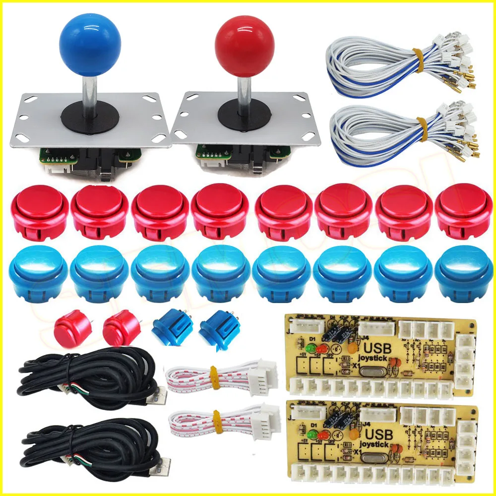 Red and blue kit 2 Нулевой задержкой USB энкодера аркадный джойстик пуговицы «сделай сам»; комплект для Windows и Raspberry Pi, 5 Pin кнопочный джойстик - Цвет: Red and blue kit 2