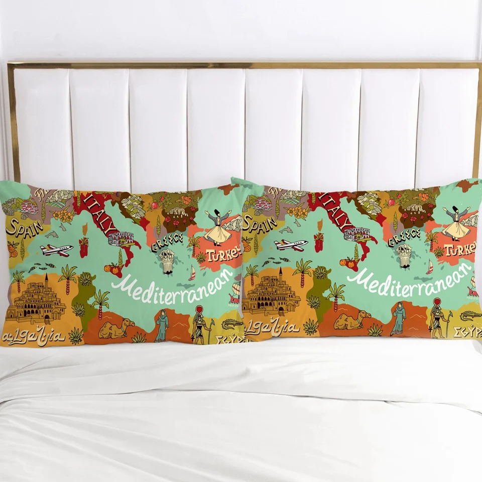 

2pc Pillow Case Pillowcase Decorative Pillow Cover 50x70 50x75 50x80 50x90 80x80 70x70cm Bedding world map Drop Shipping
