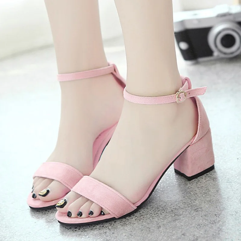 

2020 Sexy Women Sandals Women Pumps Suede Open Toe Ankle Strap Heels Sandals Square With Women Shoes Women High heels
