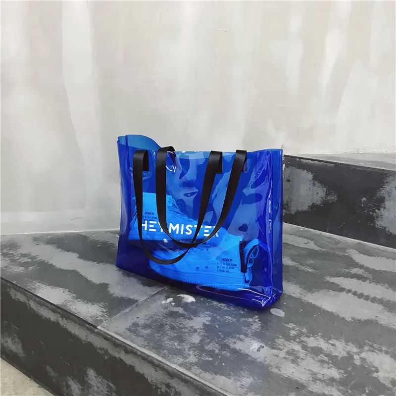 2021 Transparent PVC Handbag beach Shoulder bag Women New Trend Tote Hot Sale Jelly Color Plastic Clear Bag Large capacity