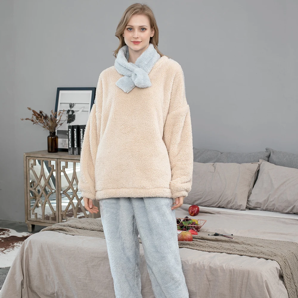

MELIFLE Winter Warm Korean Flannel Pajama Sets for Women 100% Velvet Fashion Soft Sleepwear Atoff Home PJS Satin Plush Nightwear