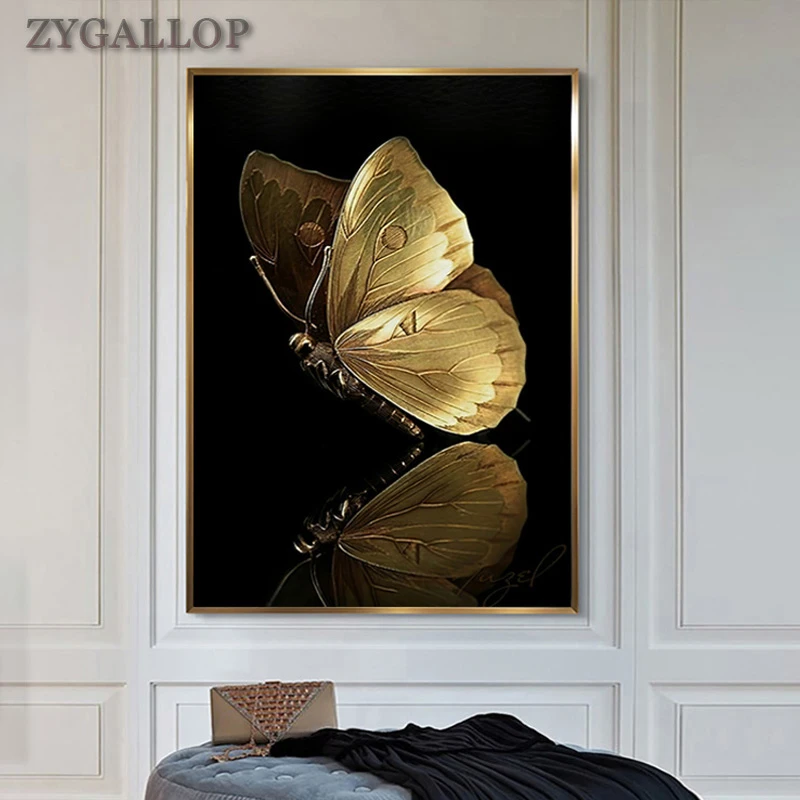 Golden Butterfly Canvas Painting On The Wall Black And Gold Wall Posters And Prints Modern Wall Art Luxury Decoration Pictures Painting Calligraphy Aliexpress