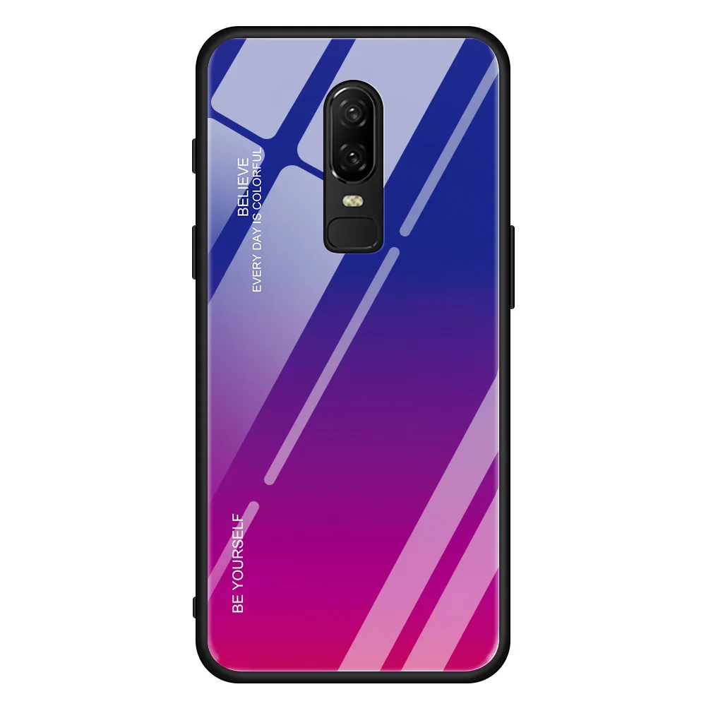 Чехол из закаленного стекла с градиентом для Oneplus 7 Pro, Мягкий защитный чехол из ТПУ с защитой от ударов для Oneplus 6 6 t, задняя крышка - Цвет: Коричневый