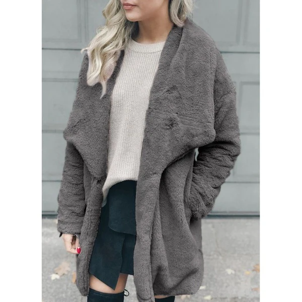 Длинное пальто из искусственного меха с карманами, флисовое пальто Veste Femme, плюшевая Женская куртка, осенне-зимнее пальто для женщин, mujer Chaqueta Mujer
