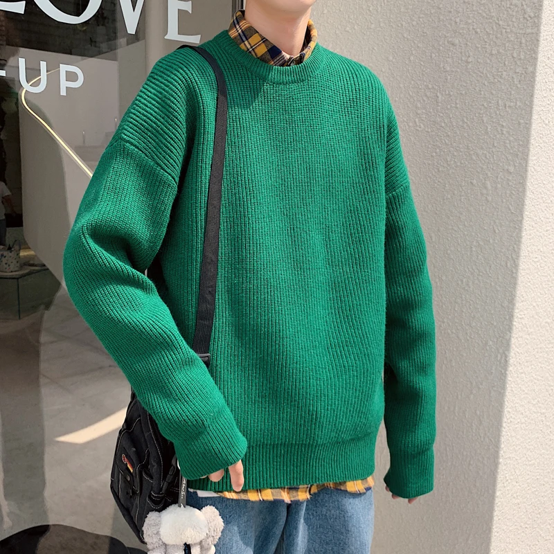 Winter Thick Sweater Men's Warm Fashion Solid Color Casual Knit Pullover Man Wild Loose Long-sleeved Male Clothes | Мужская одежда