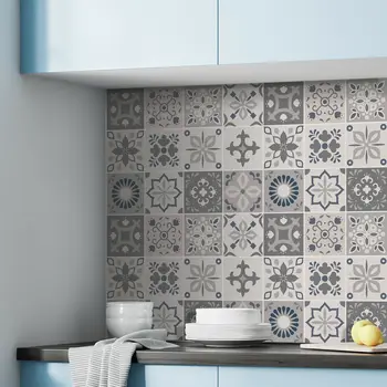 

Palace Light Grey Moroccan Wall Tile Stickers Set 15 X 15 Cm (6 X 6 In) 24 Pcs