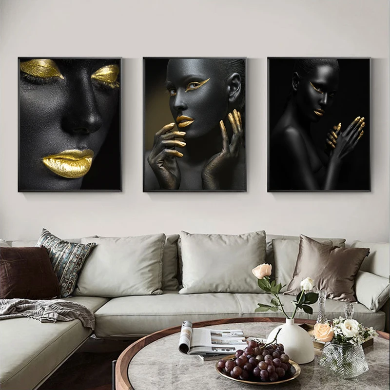 BLACK MODEL WITH GOLD MAKEUP CANVAS PRINT