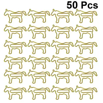 

50pcs Adorable Horse Shaped Paper Clips Creative Bookmarks Paper Clamp Needles for Home Office School (Golden Horse)