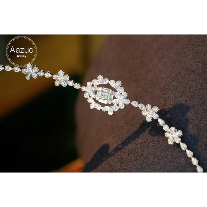 Aazuo Real 18K White Gold Real Diamonds 0.60ct Fairy Luxury Flowers Bracelet For Woman Upscale Trendy Engagement Party Au750 intimate white flowers