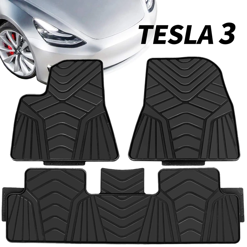 

Odorless Heavy Duty Black Car Floor Mats Eco-Friendly All Season Latex Material with Anti-Slip Backing Compatible for Tesla Mode