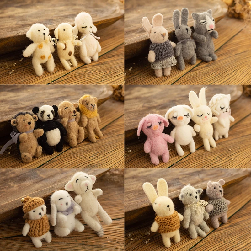 Newborn Photography Props Handmade Wool Doll Mouse for Baby Cute Animals Photo Shoots Studio Fotografia Prop Accessories