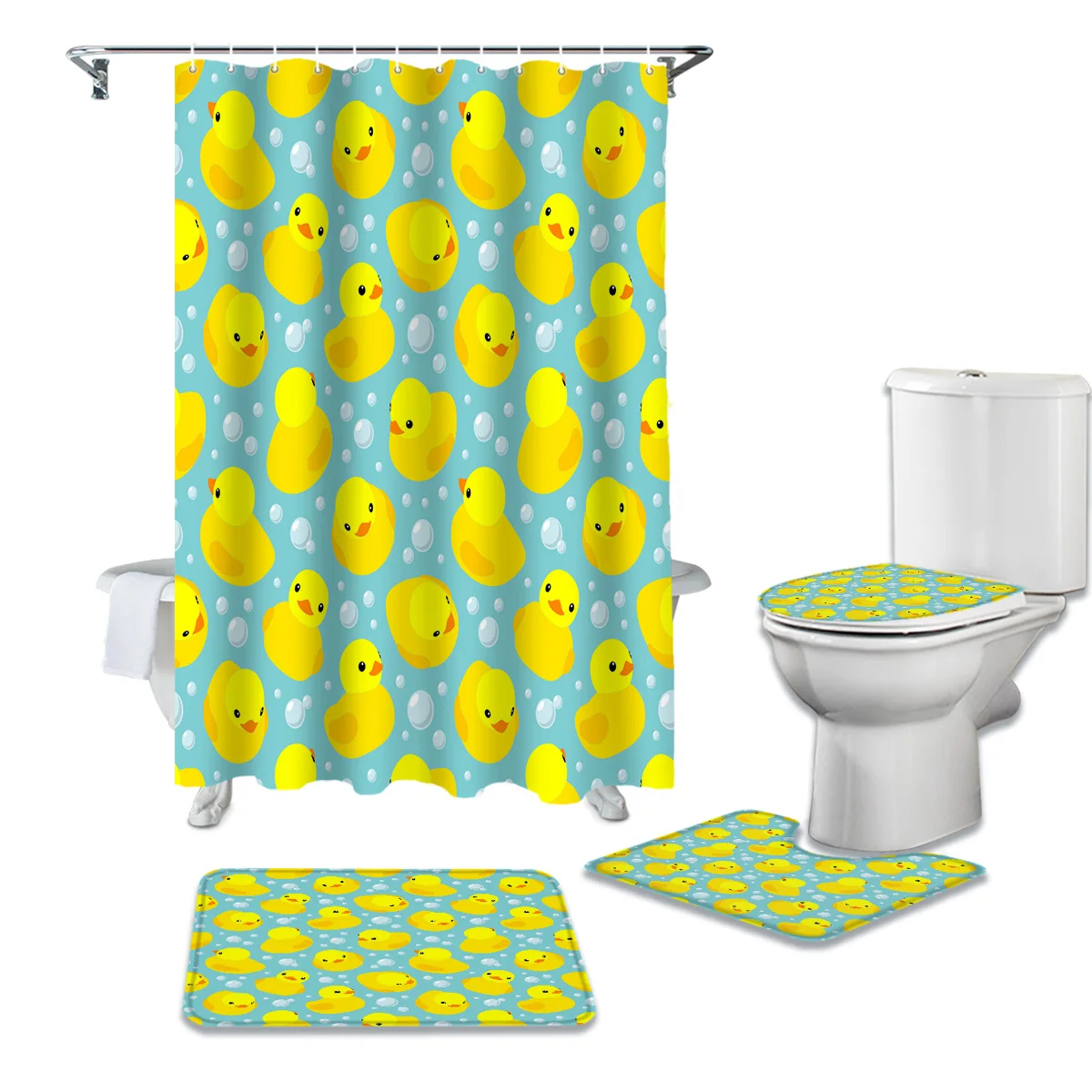 Autumn Sunflower Pumpkin Shower Curtain Non-Slip Bath Mat Set Toilet Lid Cover 