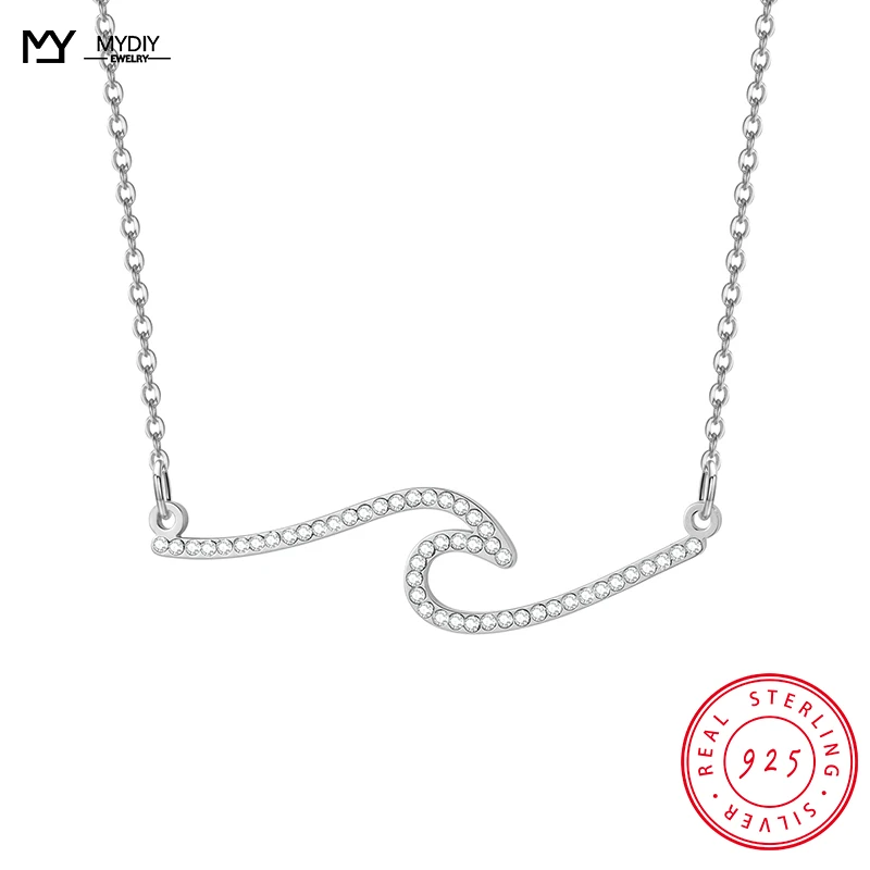 MYDIY 925 Sterling Silver Women's Necklace Shiny Full Zircon New Jewelry Waves Geometric Minimalist Fine pendant Jewelry