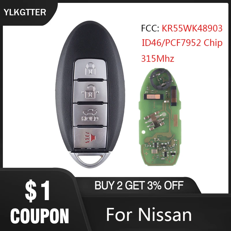 YLKGTTER 315 МГц 4 кнопки умный дистанционный ключ без ключа для Nissan Altima Maxima Muran с FCC: