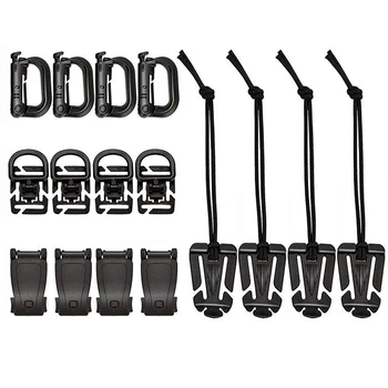 

16Pcs/lot Tactical Gear Clips Molle Attachments Elastic String Strap 360 Rotation D-Ring Clips Accessory for Pouch Bags Backpack
