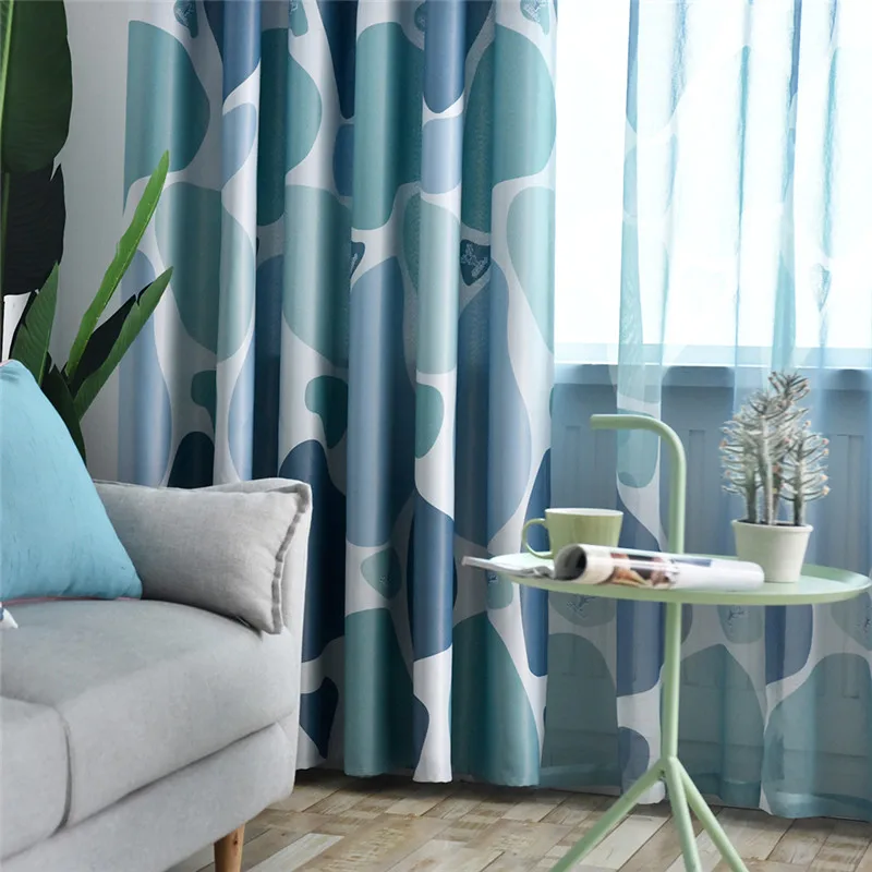 Blue Cobblestone Printed Curtains Shading Fabrics for Living Room Modern Yellow Blackout Curtains Water Ripple Curtain WP419#20