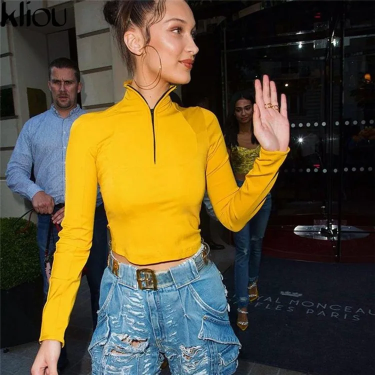 Женская Асимметричная футболка с длинным рукавом на молнии|Футболки| |