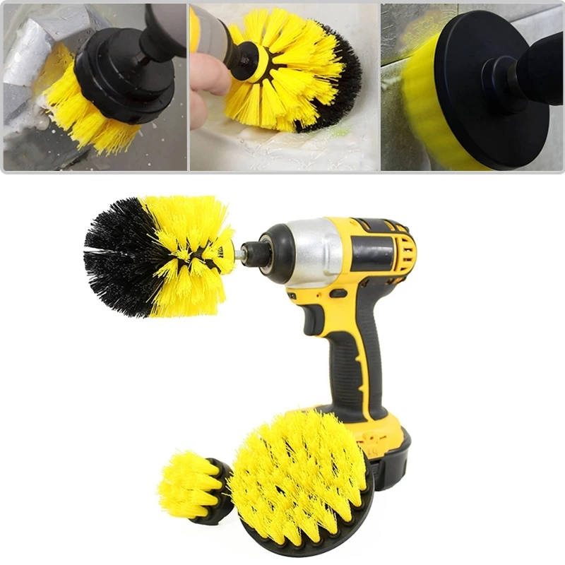 3PCS Electric Scrubber Brush Kit Plastic Round Cleaning Brush For