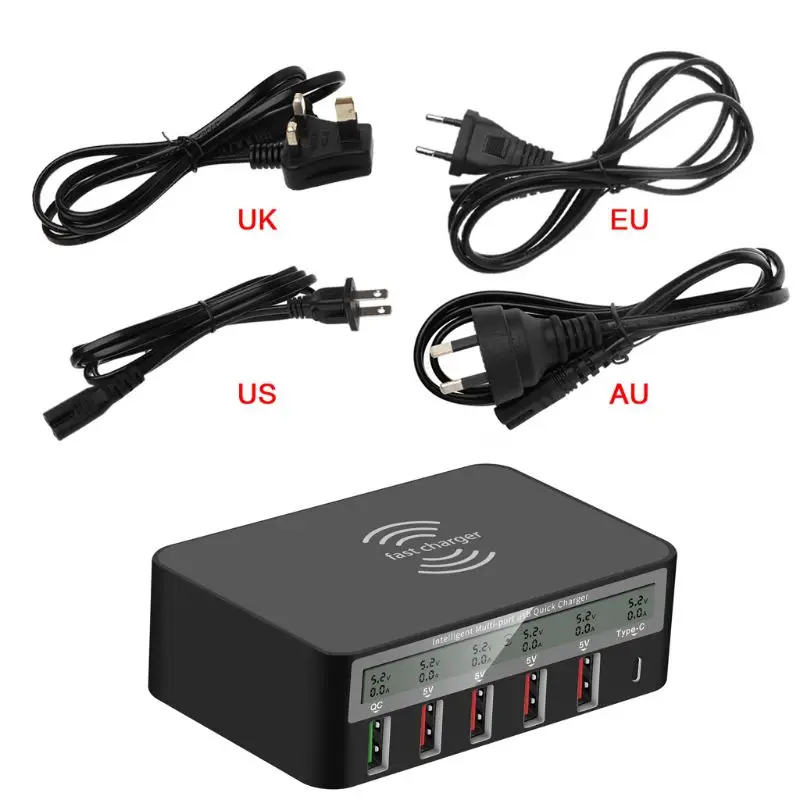 Универсальное беспроводное зарядное устройство 7 в 1 типа C Qi 5x USB QC 3 0 Быстрая