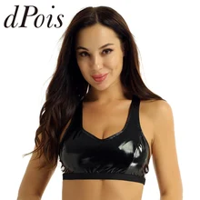 Женское сексуальное нижнее белье с эффектом мокрого вида из лакированной кожи, укороченный жилет, топы, глубокий u-образный вырез, без рукавов, бюстгальтер-борцовка сзади, топ, вечерние, клубная одежда