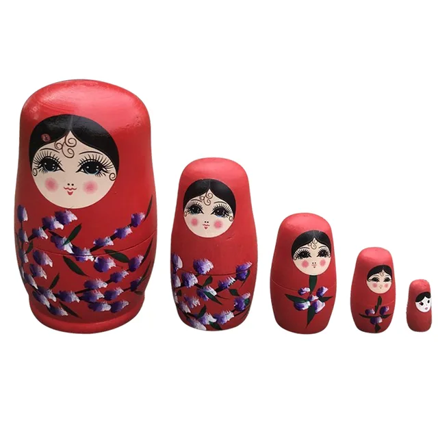 5-Layer Paint Color Matryoshka Russian Wooden Nesting Doll Craft Handmade Painted Children's Wooden Toys Decoration Doll Red 1