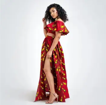 

Kanga Clothing Woman Sets Africa Clothing Print Sexy Short Top Skirt Two Pieces For Woman