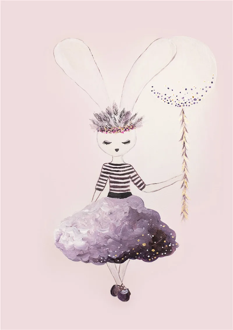 Фантазия мультфильм постеры с единорогом мисс кролик белый лебедь картина маленькая девочка принцесса мечта детская комната украшение стены живопись - Цвет: 8