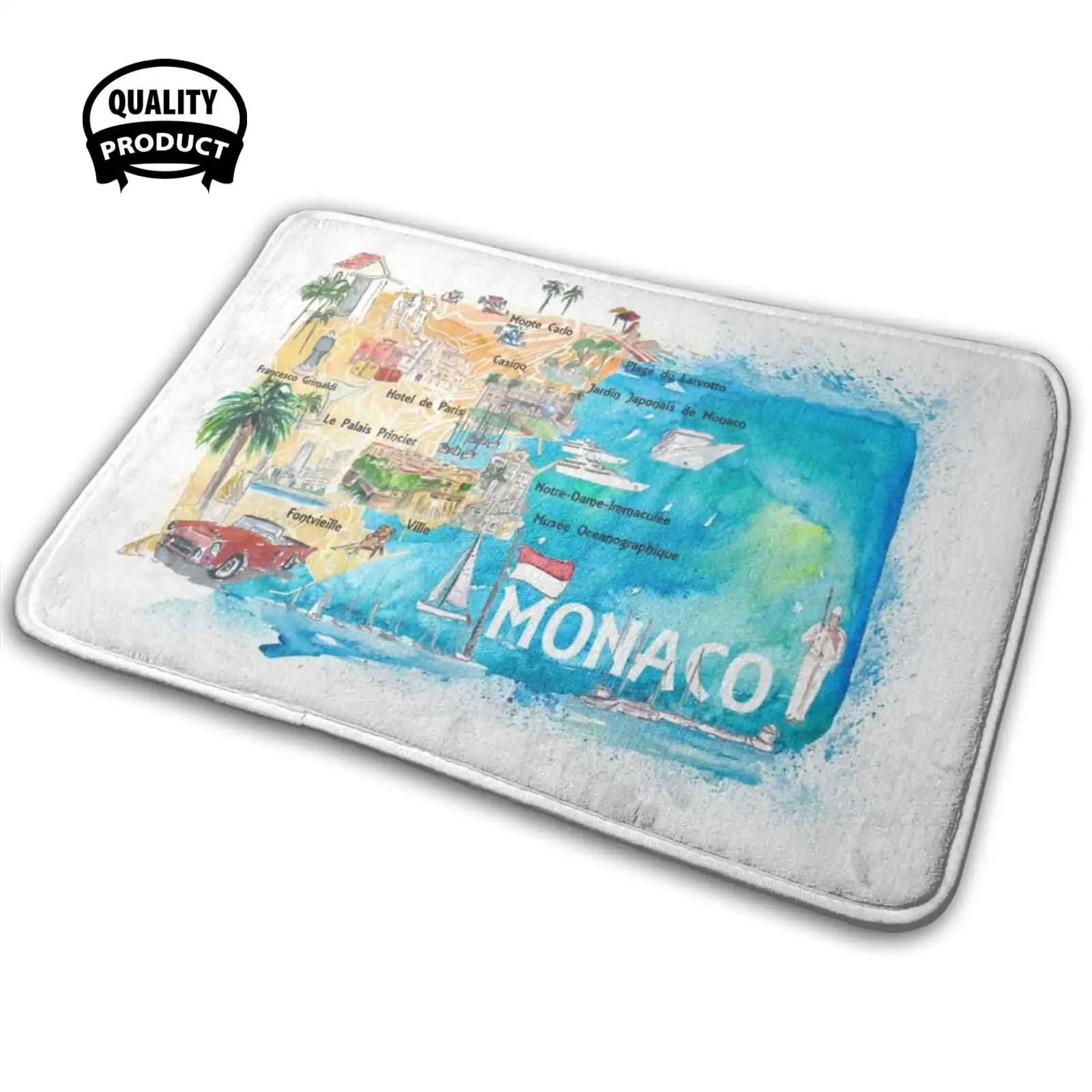 

Monaco Monte Carlo Illustrated Map With Landmarks And Highlights Soft House Family Anti-Slip Mat Rug Carpet Monaco Monaco Map