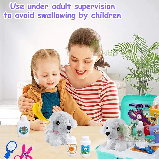 Pretend Play Toys Pet Care Play Set Doctor Kit for Kids Feeding Dog Cat Backpack Gifts for Girls Boys Deformation Cat Dog Toy 4