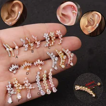 1 шт. 0,8x6 мм Бар длинная закручивающаяся задняя часть серьга-гвоздик для пирсинга Роскошный Cz длинная изогнутая хрящевая спираль Rook украшения для ушного пирсинга