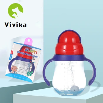 

New Baby Leakproof 260ML Straw Cup PP Water Cup Cartoon Strap Child Kettle Baby Water Bottle Feeding Cup 330ML