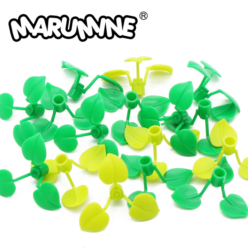 Marumine-bloques de construcción de hierba de la suerte para niños, 50 Uds ladrillos MOC 6255, trébol de hoja ancha, piezas de plantas de flores, ciudad, montar partículas