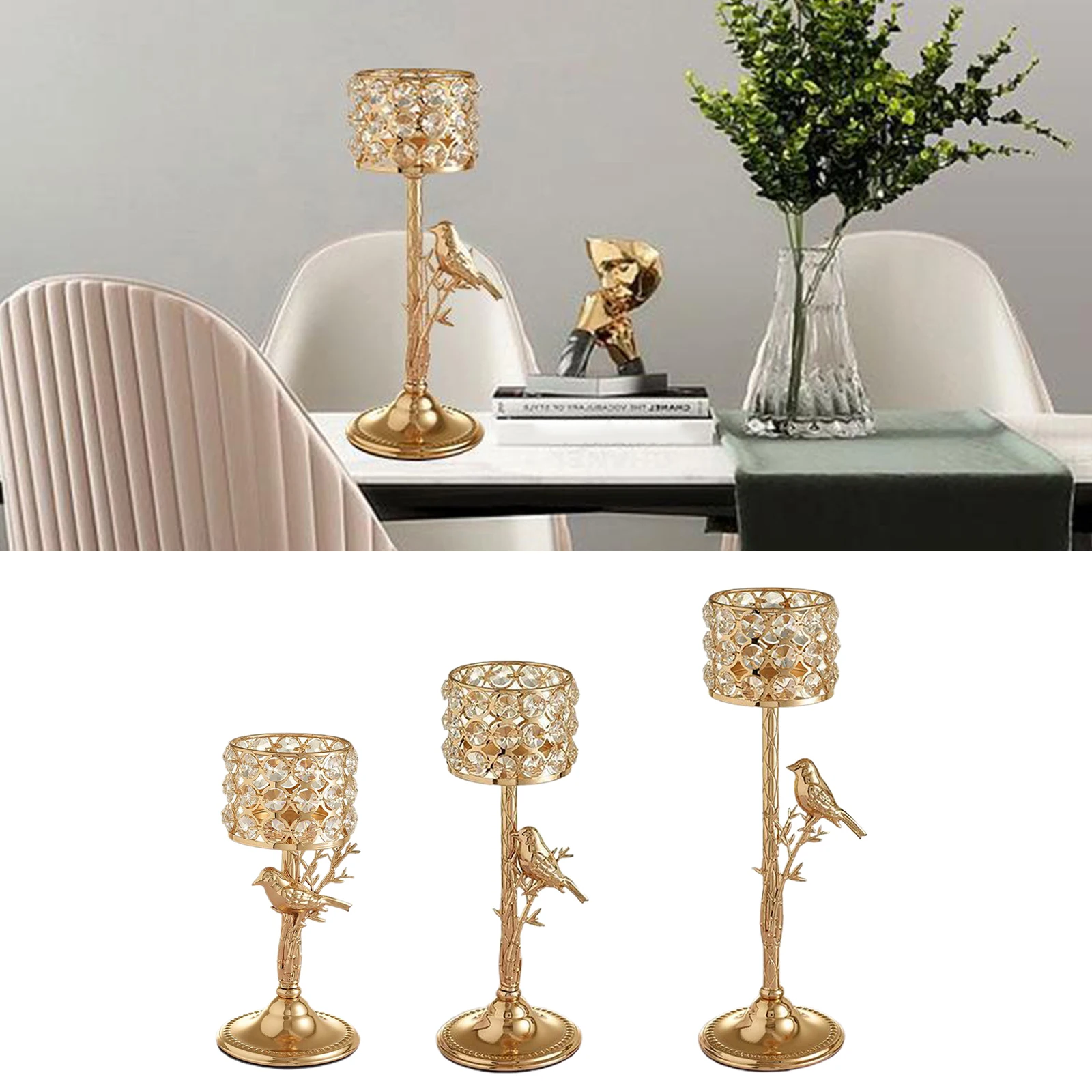 Antique Crystal Pillar Candlestick Pillar Candle Holders Gold Decorative