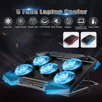 

Adjustable Laptop Cooling Pad Gaming Laptop Cooler 5 Fans Two USB Port Notebook Stand Suit for Less than 18 inches Laptop