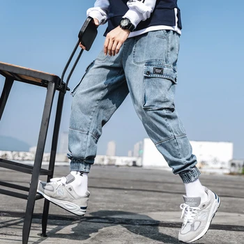 

2019 Fall Men Jeans Plus Size M to 5XL, Trend Korean Version Loose Cargo Pants Hip Hop Jeans,A353