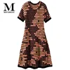 Micosoni Italian Style Knitting 2022 Autumn New Western Women's Round Neck Short Sleeve Plaid Color Matching Sweater Dress S-XL ► Photo 1/6