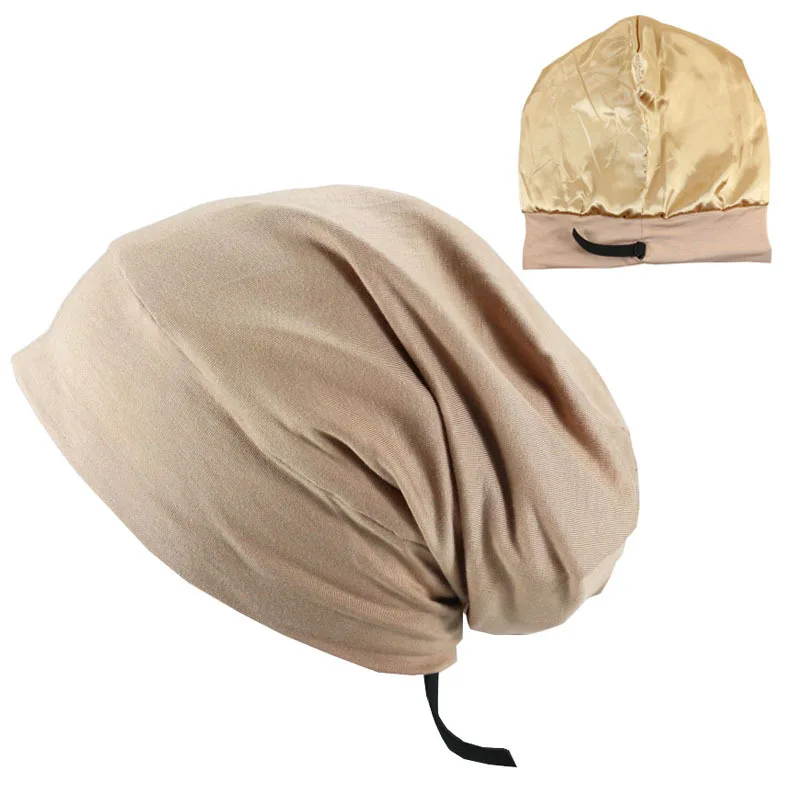 skully with brim Soft Stretch Satin Bonnet Fashion Lined Sleeping Beanie Hat Bamboo Headwear Frizzy Natural Hair Nurse Cap for Women and Men mens skully hat Skullies & Beanies