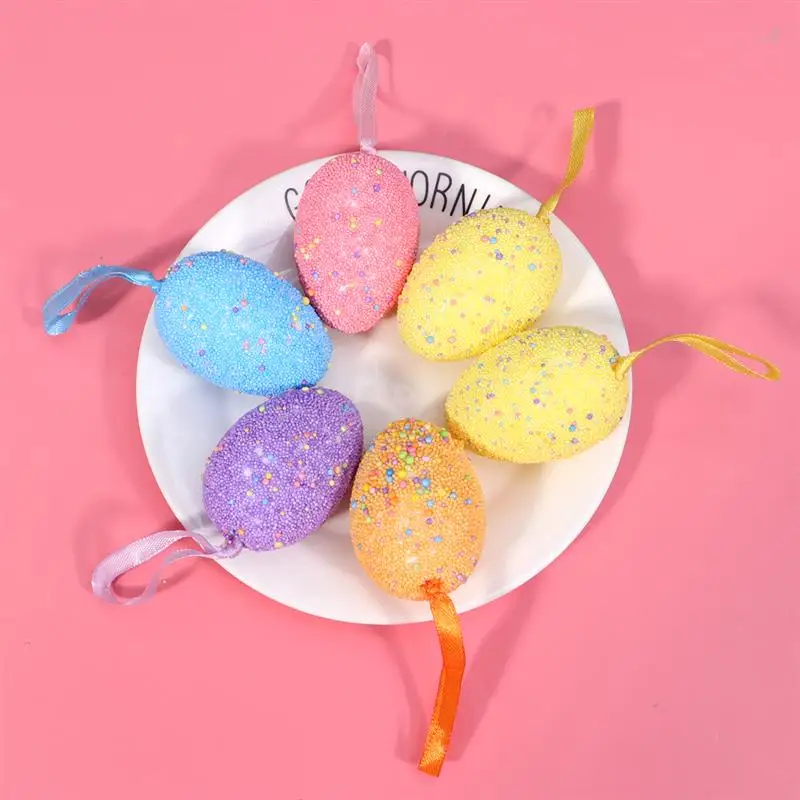 6pcs Colorful Easter Egg DIY Hanging Foam Egg Pendant Creative Kids DIY