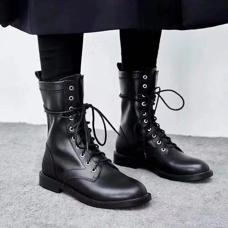 

New arrival 2019 autumn and winter women boots genuine leather lace up comfortable fashion martin boots