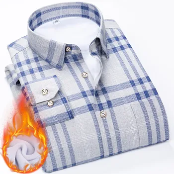 

New Arrival Winter Shirts Men Cotton Polyester Add Wool Warm Shirt Men's Fashion Print Long Sleeve Dress Shirt Man Street Blouse