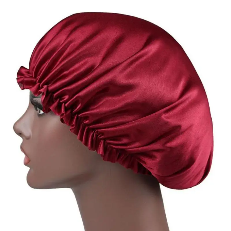 Women Satin Solid Wide-brimmed Sleeping Hat Night Sleep Cap Hair Care Bonnet Nightcap Unisex Anti-silk Lace-up Chemotherapy Caps