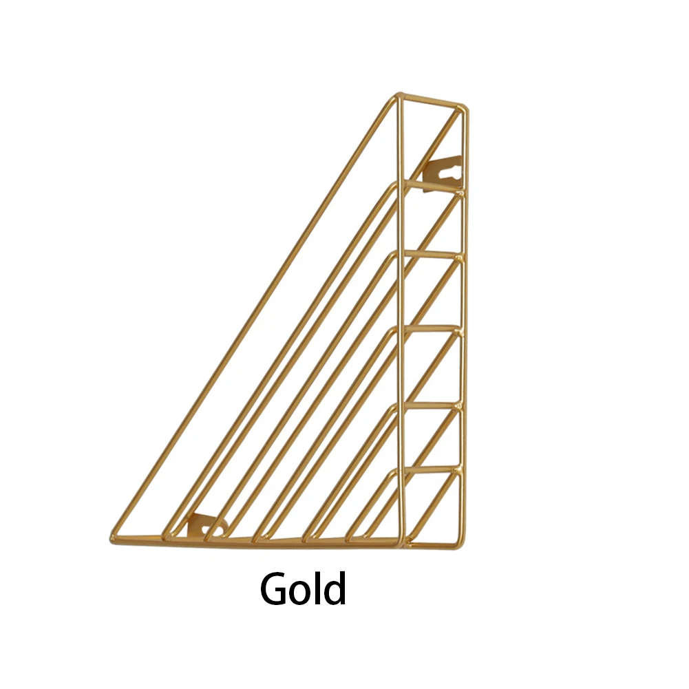 Треугольная настенная полка настенный Декор из металла журнал стеллаж для хранения книг ремесла Дисплей Стенд настенные полки украшение дома - Цвет: Gold