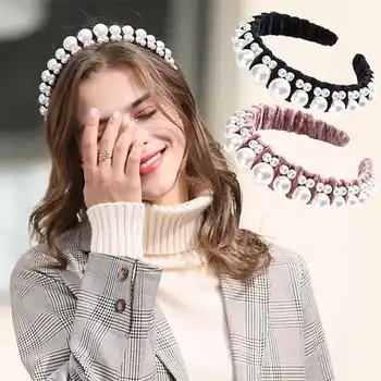 

Simulated Pearl Headband Elegant Hairband Vlevet Charm For Women Ladies Hair Accessories