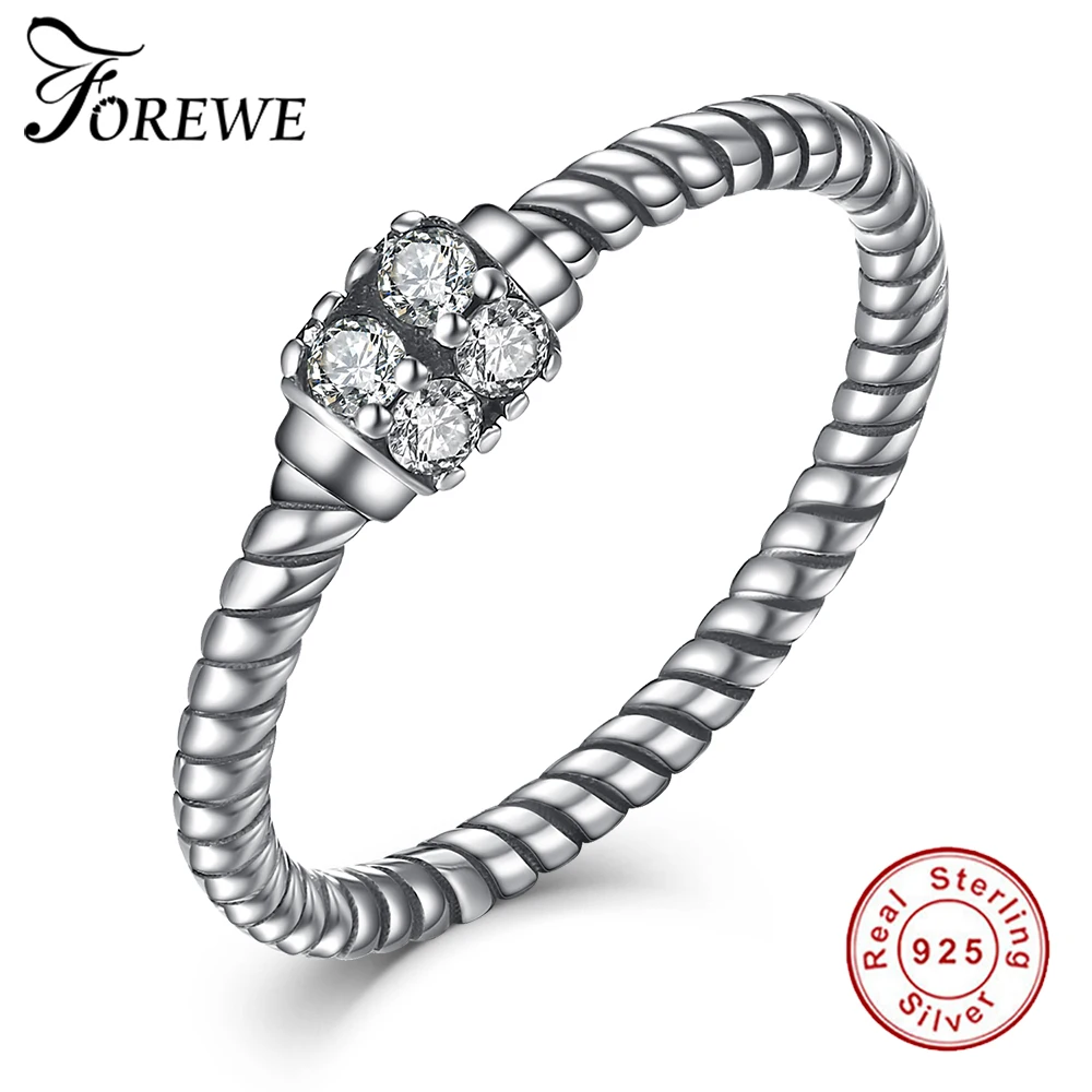 

FOREWE Authentic 925 sterling Silver Twist Stackable with Cubic Zirconia Rings for Women Party Jewelry Gift