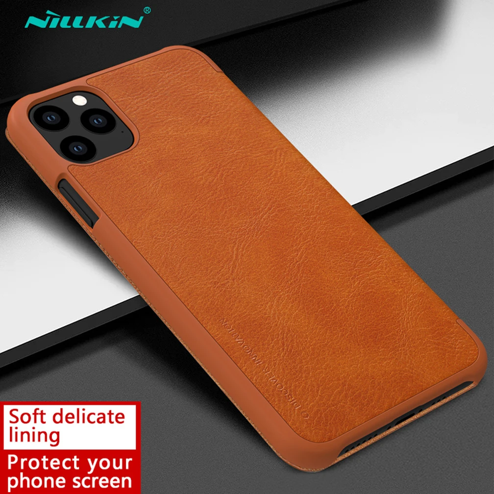 Brown Для iPhone 11 Pro Кожаный чехол Nillkin QIN серии откидная крышка для iPhone 11 Pro Max Роскошный чехол-кошелек с карманом для карт - Цвет: Brown