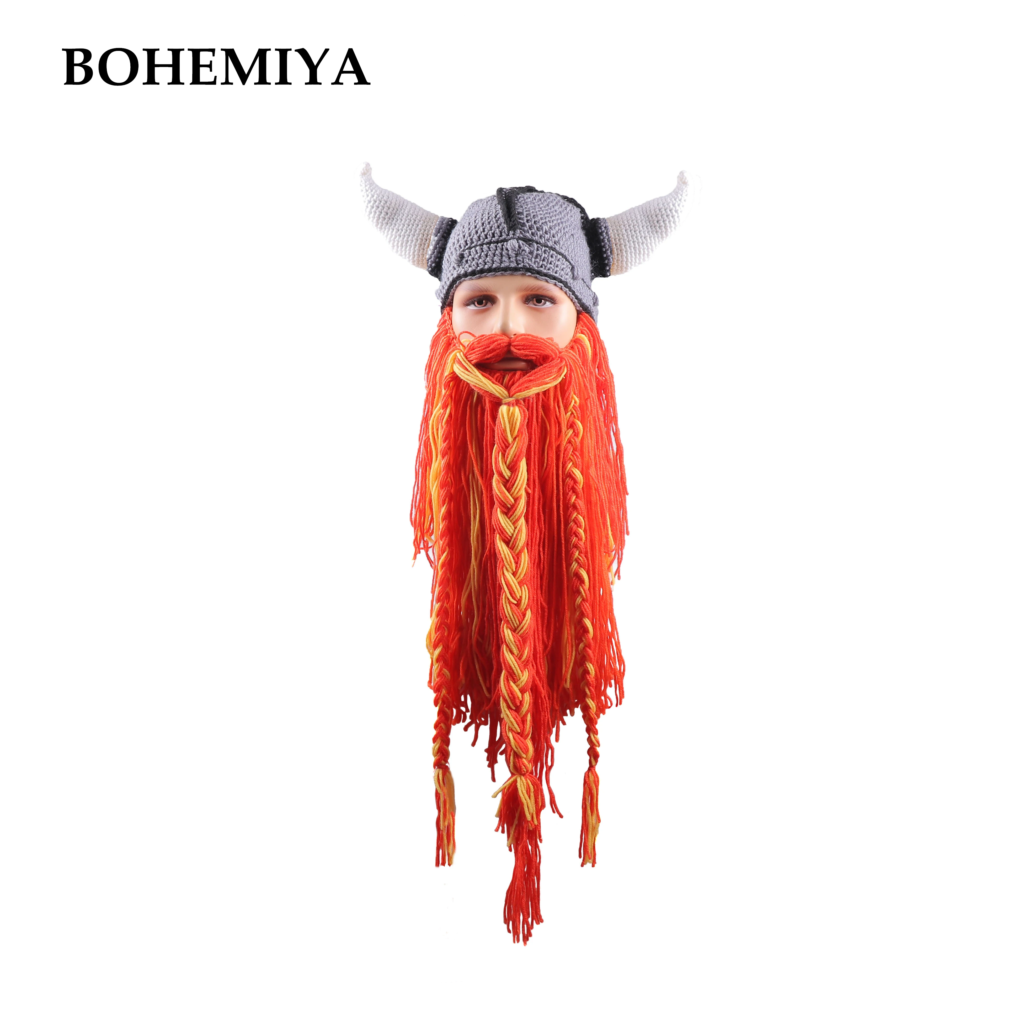 Смешная мужская шапка Варвара Vagabond Viking вязаная ручной работы с рожком бороды