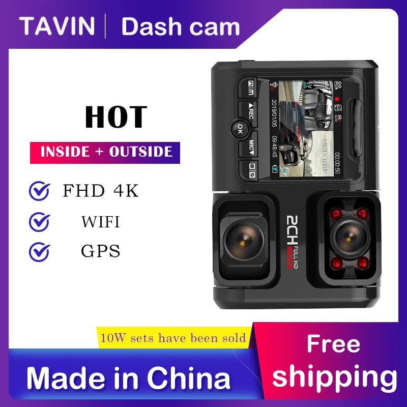 TAVIN 4K2160P WIFI GPS Автомобильный видеорегистратор с двумя объективами регистратор