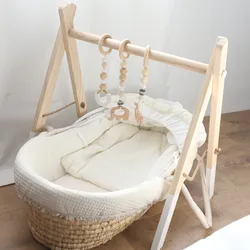 Hochet Mobile en bois pour nouveau né, jouets de gymnastique, anneau de dentition, Structure sensorielle, cadeaux pour bébé, accessoires de poussette faits à la main, 1 ensemble 