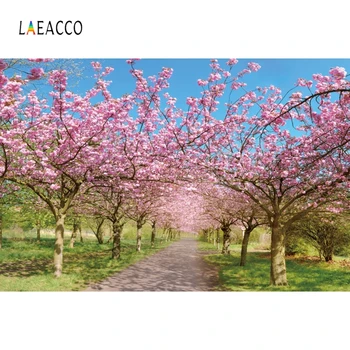 

Laeacco Spring Scenic Photography Backdrops Landscape Blooming Tree Grassland Photo Backgrounds Baby Newborn Portrait Photophone